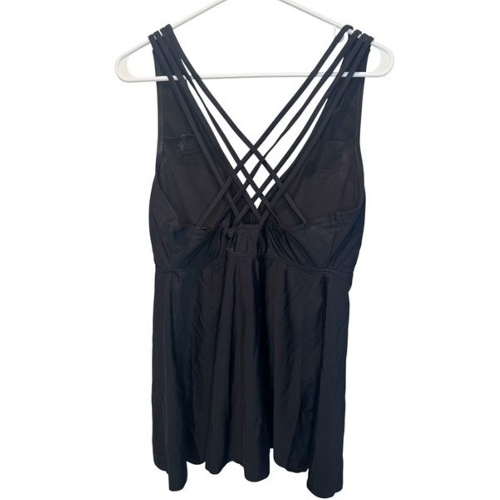 Aqua Eve Womens Black Strappy Criss Cross Back Swim Dress One Piece 18W NEW